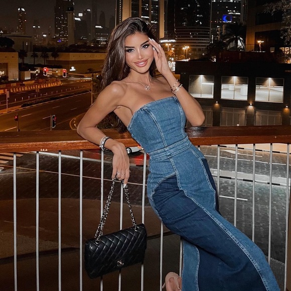 Zara Blue Patchwork Denim Dress - Picture 3 of 17